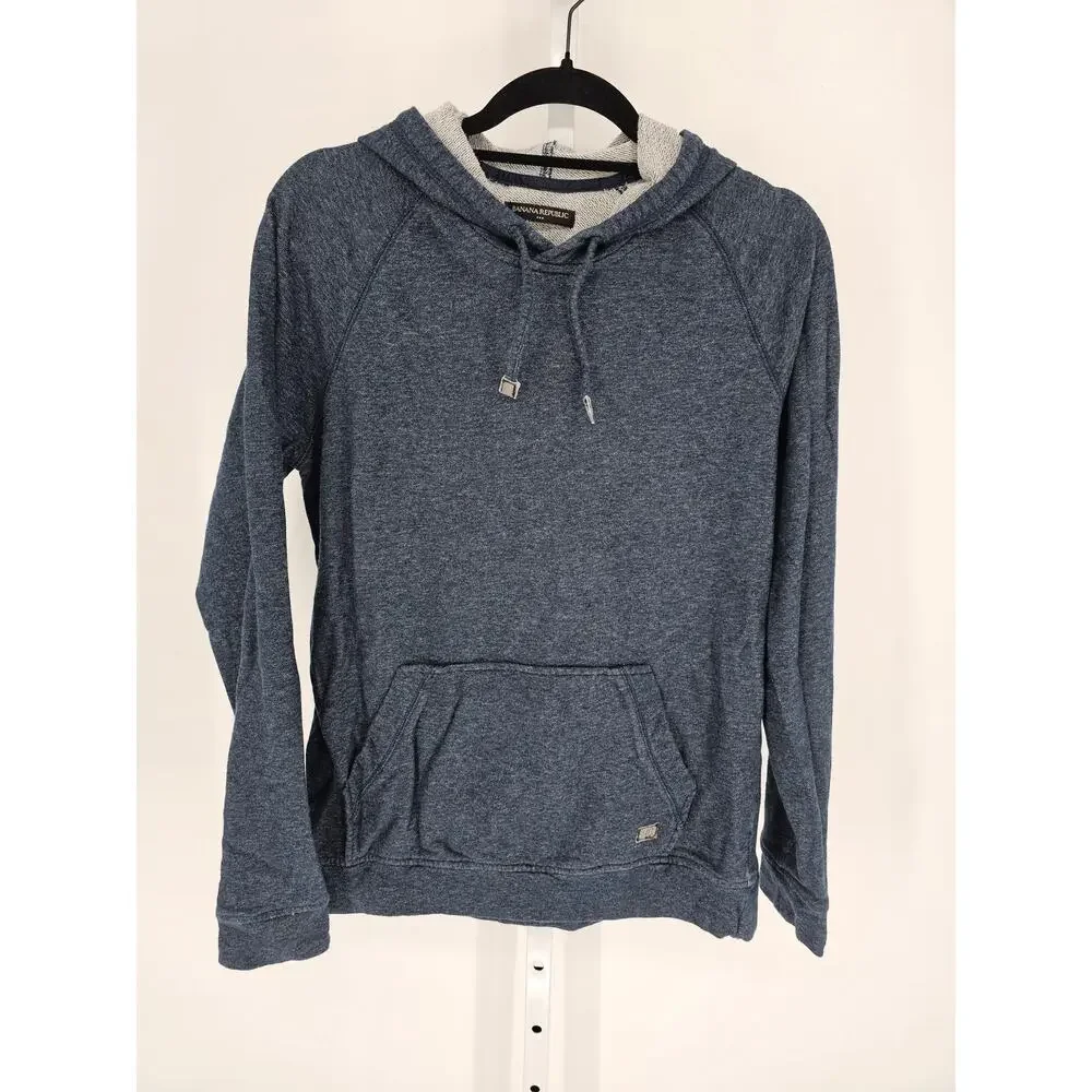 Banana Republic Mens Sz L 100% Cotton Pullover Hoodie Sweatshirt Dark Blue